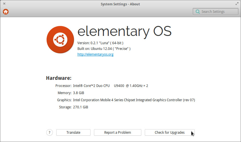 Elementary OS About interface